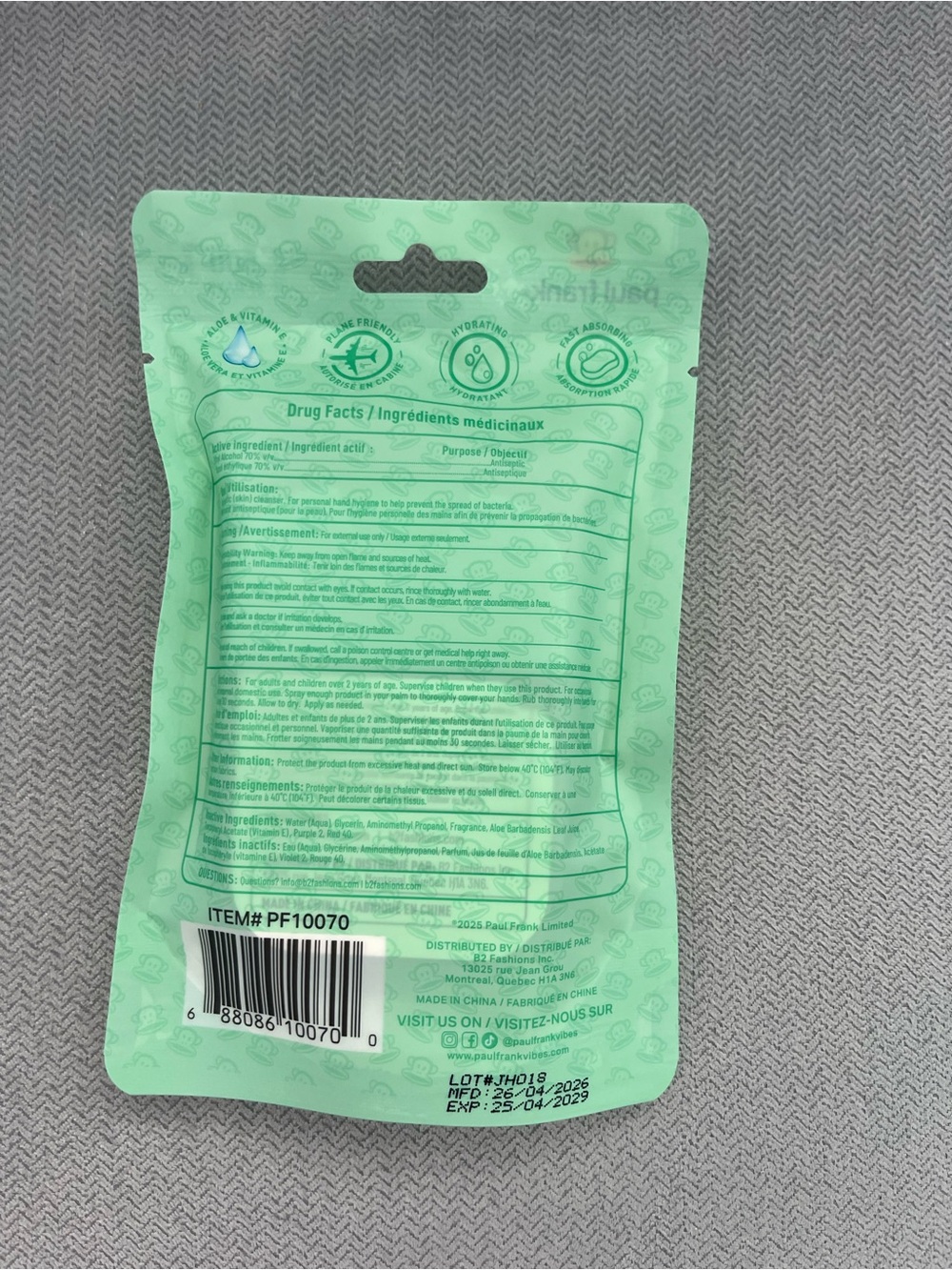 Paul Frank Cucumber & Mint Hand Sanitizer - Mint Green - Picture 2 of 2